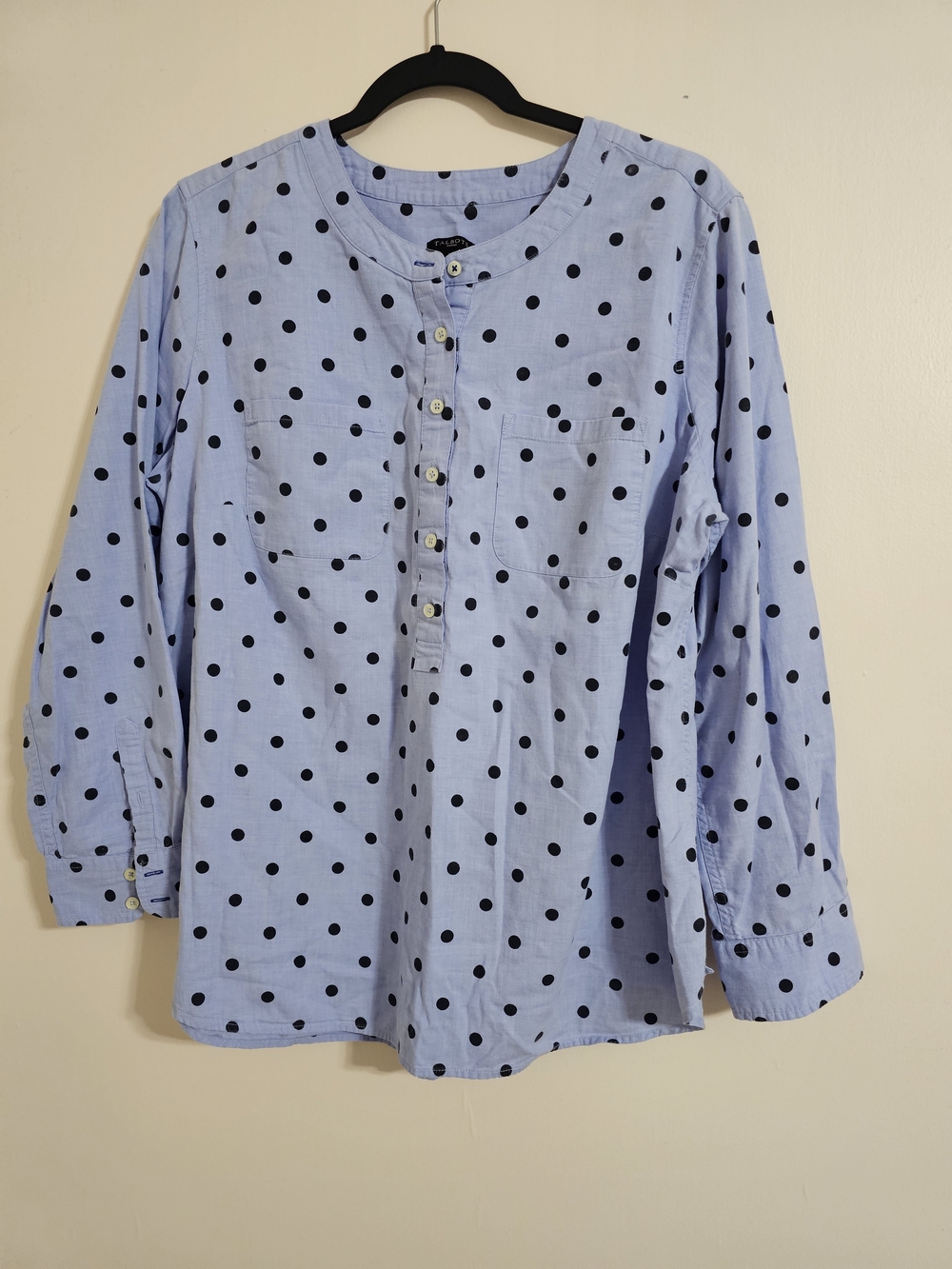 Talbots 0X Chambray Light Blue Polka Dot Button-Front Top